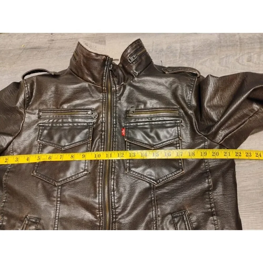 Levi Men's Faux Leather Sherpa Bomber Jacket Brown small New With Tag - Picture 10 of 13